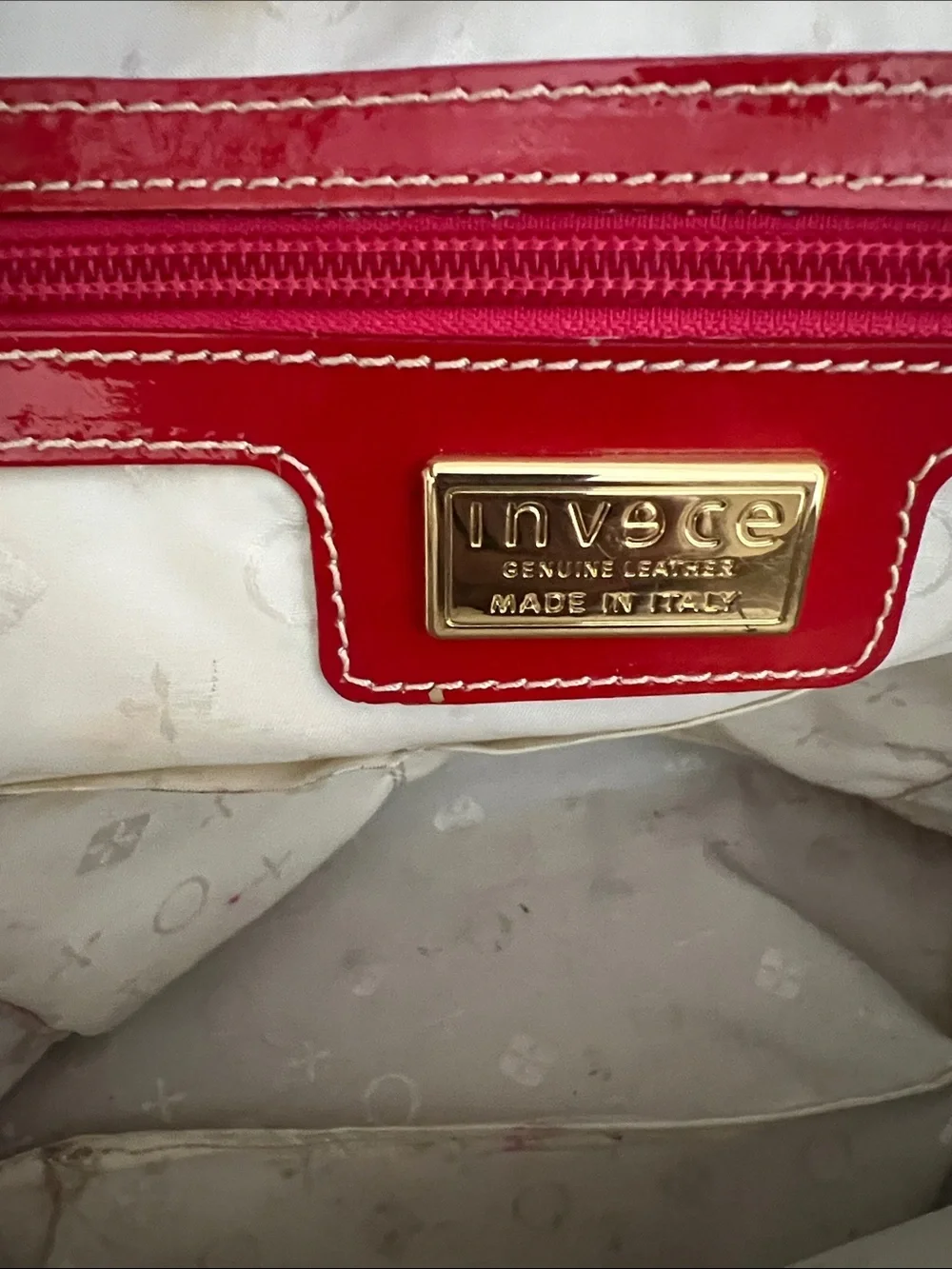 Vintage Invece Italy Red Glossy Patent Leather Satchel Handbag